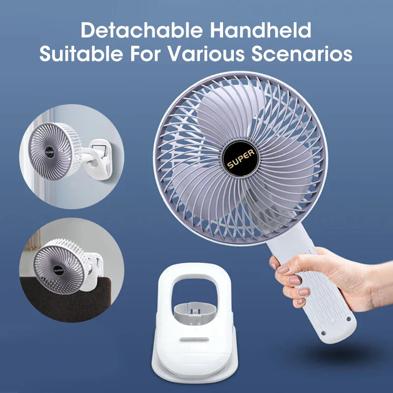 Portable Handheld Fan with Detachable Base and Wall Mount