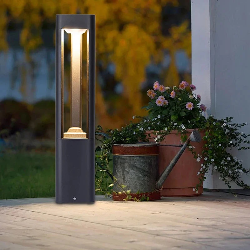 Outdoor LED Bollard Light Black Rectangular Garden Path Lamp