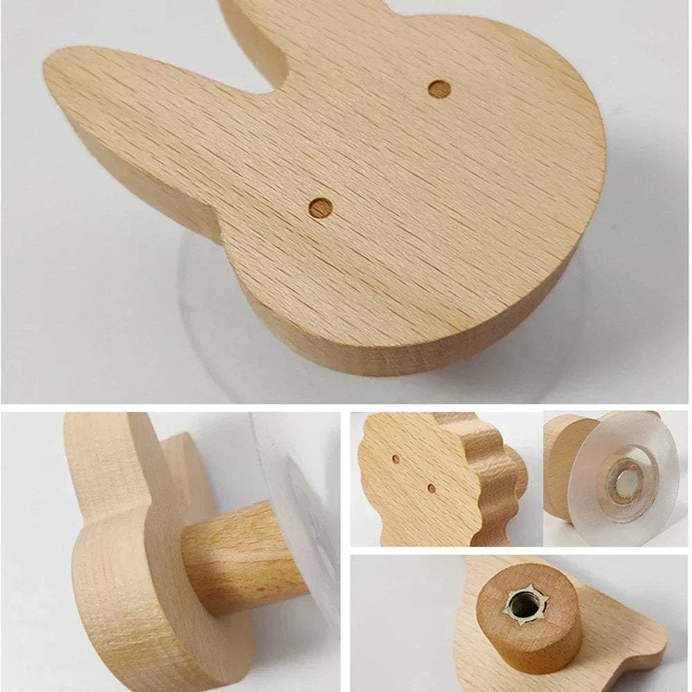 Wooden Animal Wall Hooks Coat Adhesive Hook Rack