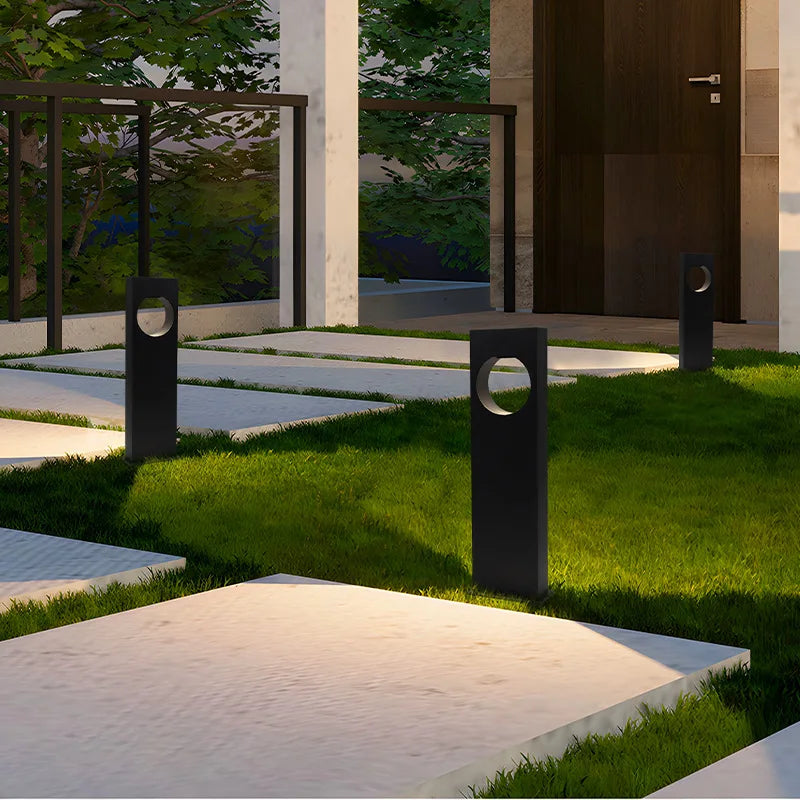 Outdoor LED Bollard Light Black Rectangular Garden Path Lamp