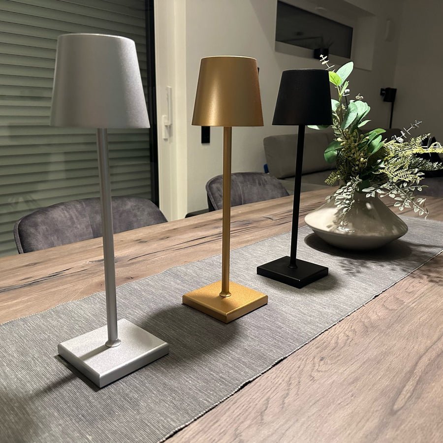 Wireless Metal Cone Shade LED Table Lamp with Square Base