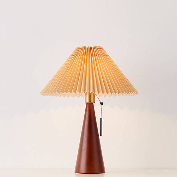 Wooden Table Lamp with Pleated Fabric Shade