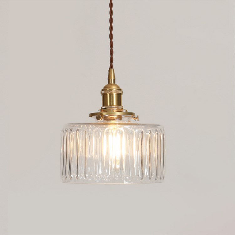 Brass Textured Glass Round Ceiling Pendant Light