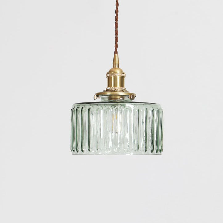 Brass Textured Glass Round Ceiling Pendant Light