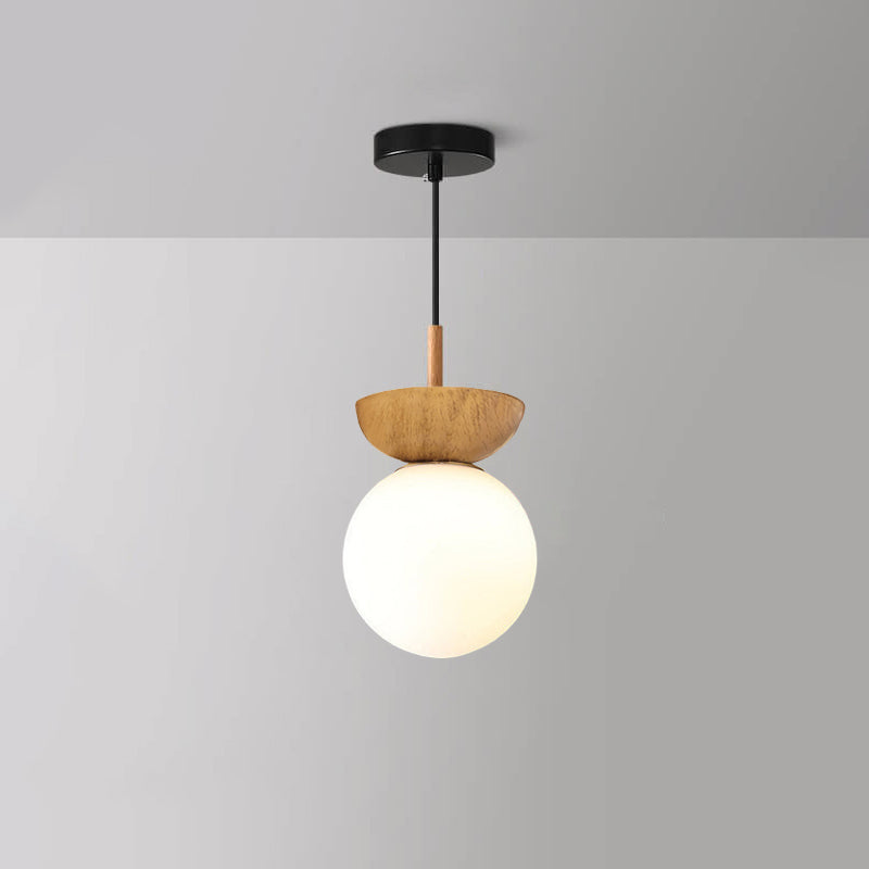 Single Globe Ceiling Light with Wooden Detail and Metal Mount