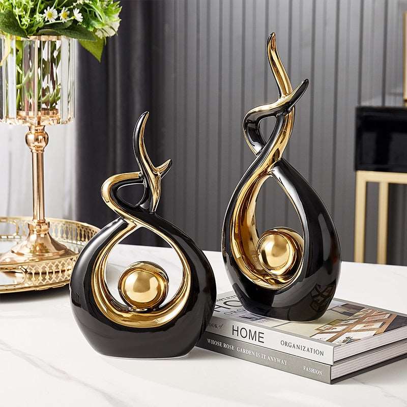 Abstract Ceramic Sculpture with Gold Detail Decorative Ornament
