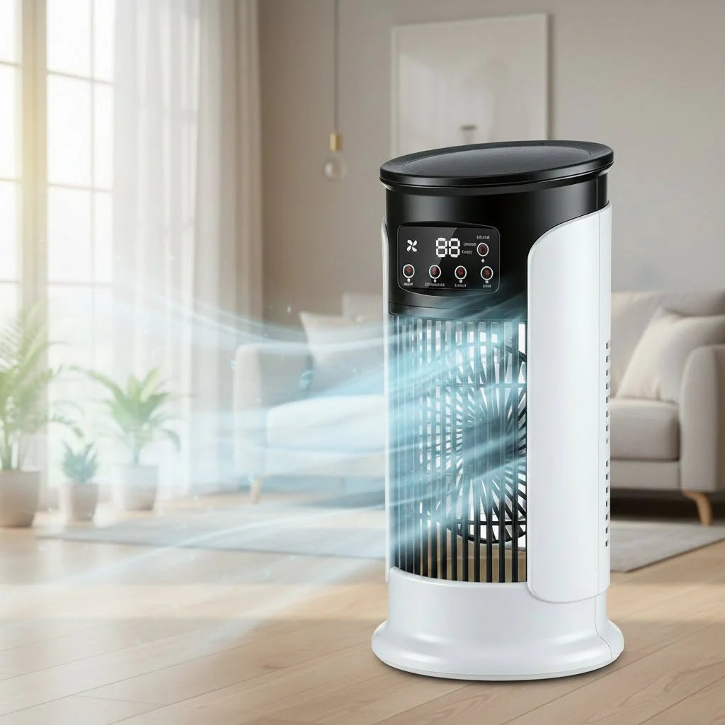3-in-1 draagbare aircooler ventilator met luchtbevochtiger en LED-nachtlampje