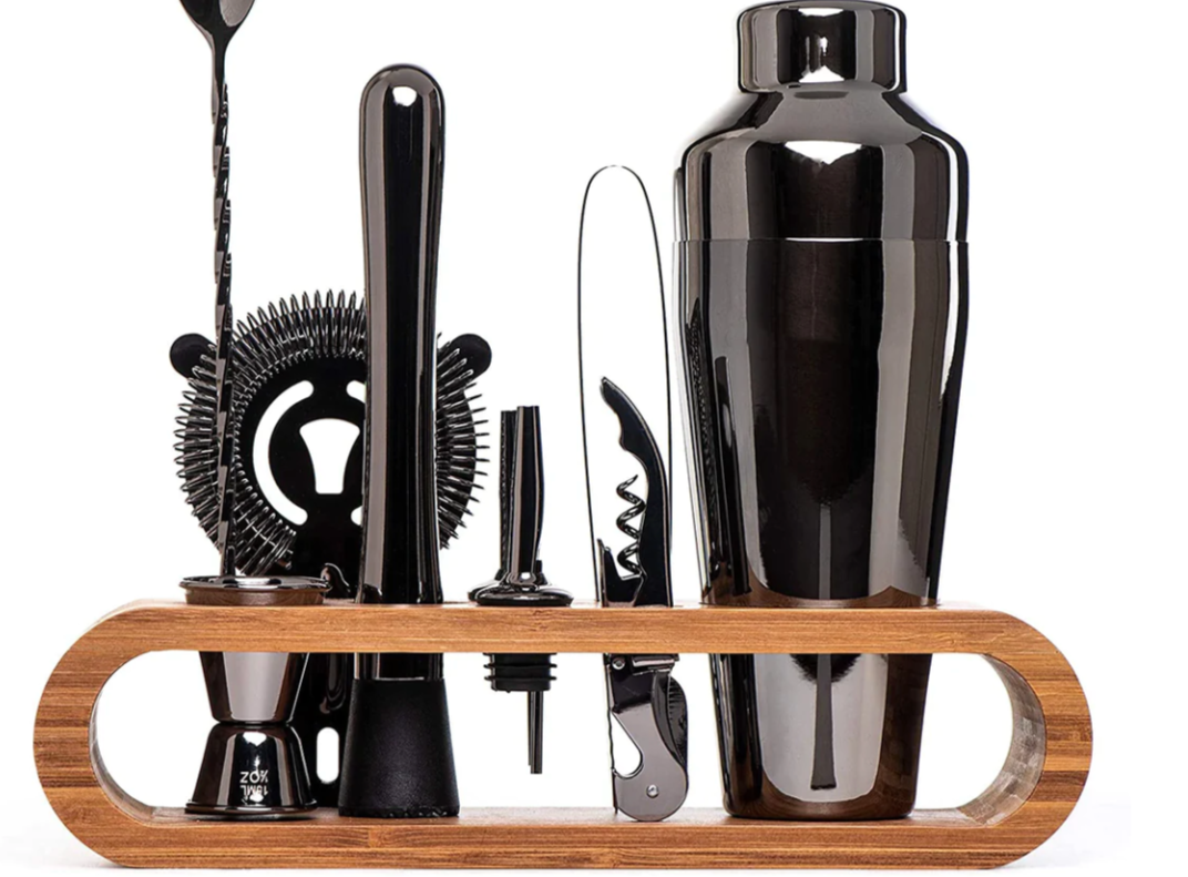 RVS Cocktailshaker Set Met Bamboe Stand