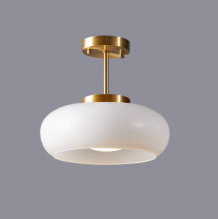 Glass Ceiling Light with Rounded Shade and Metal Stem