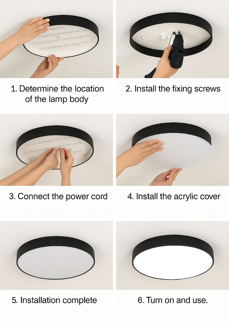 Round LED Flush Ceiling Light with Wooden Frame