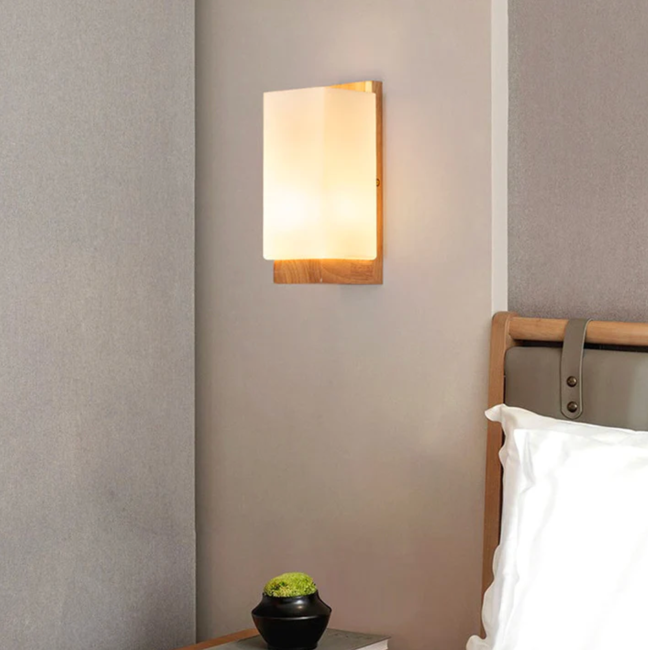 Wood Wall Light with Frosted Shade Modern Sconce