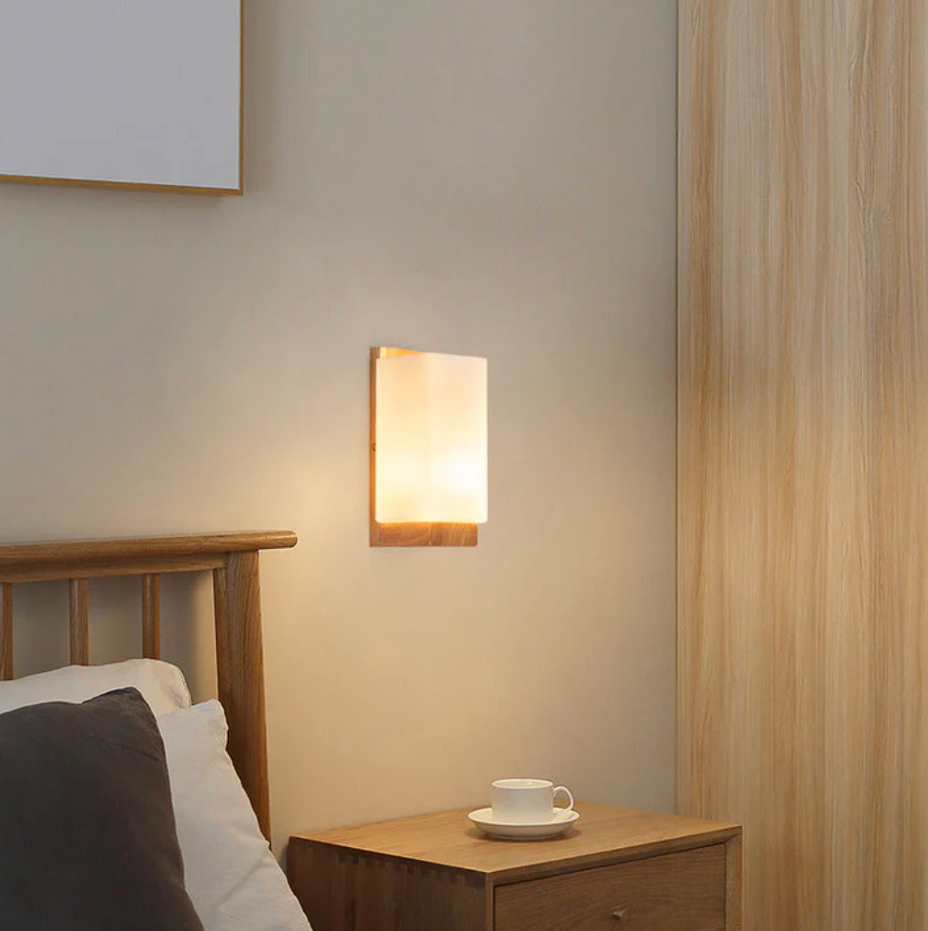 Wood Wall Light with Frosted Shade Modern Sconce