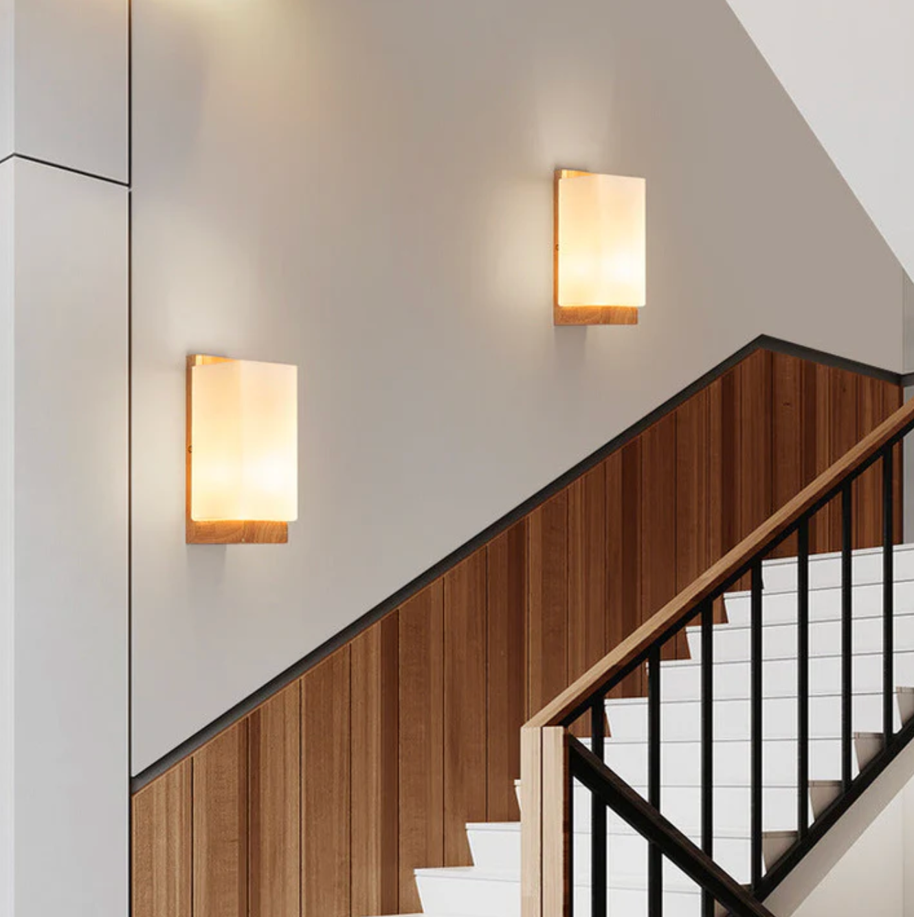 Wood Wall Light with Frosted Shade Modern Sconce