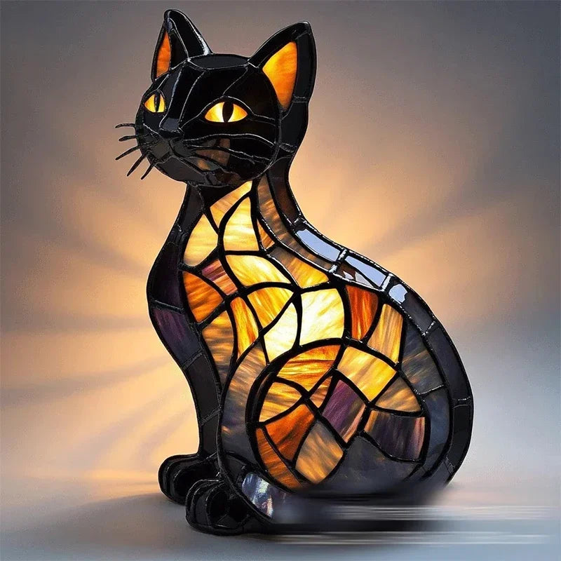 Artistic Stained Glass Cat Table Lamp