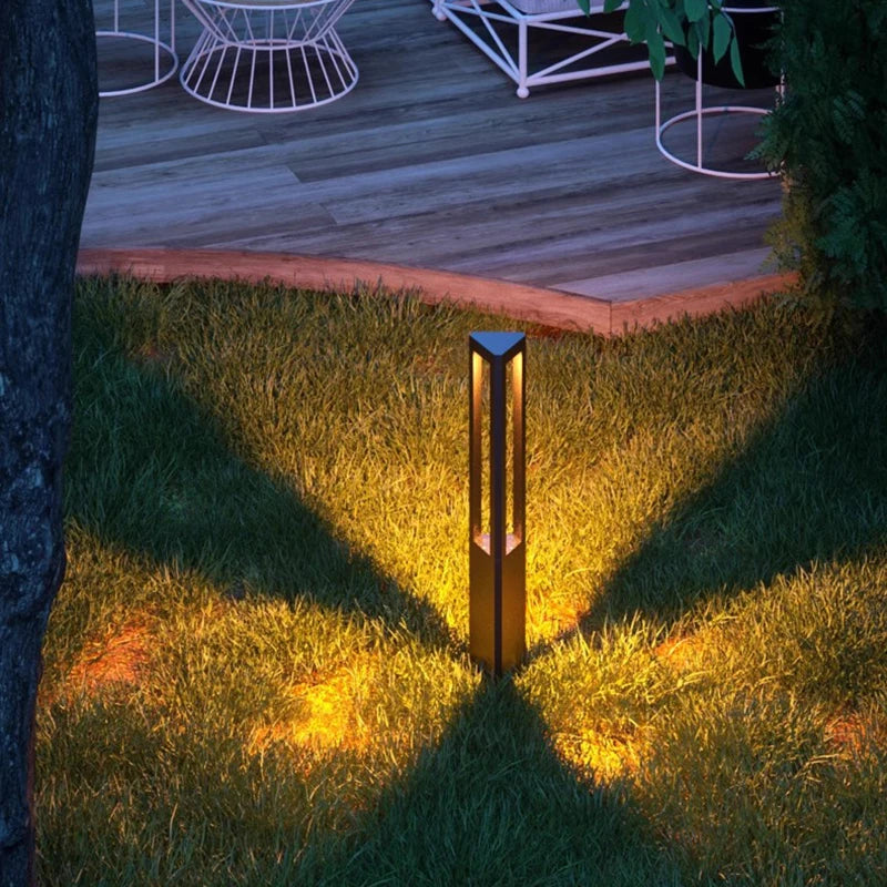Outdoor LED Bollard Light Black Rectangular Garden Path Lamp