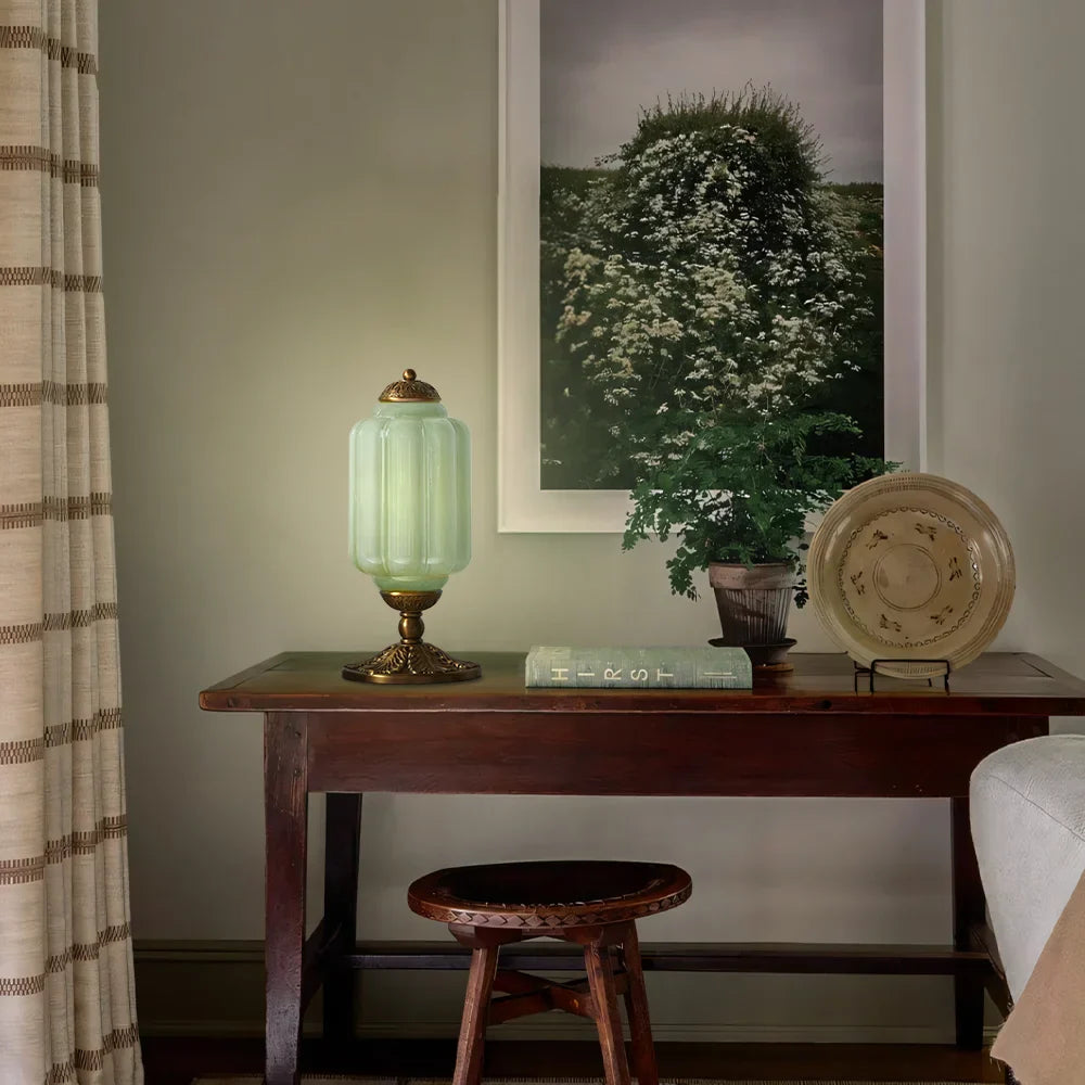 Opal Glass Table Lamp with Decorative Vintage Base