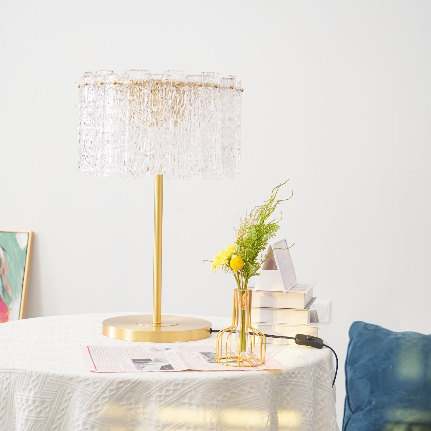 Crystal Table Lamp with Metal Stem and Round Base