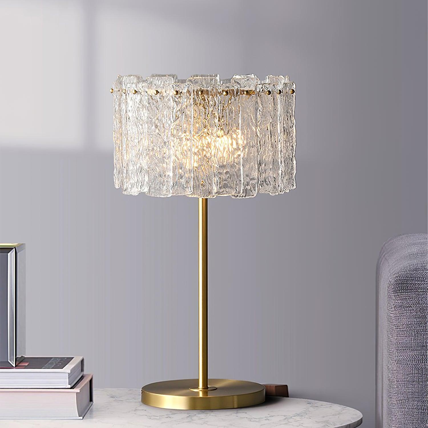 Crystal Table Lamp with Metal Stem and Round Base