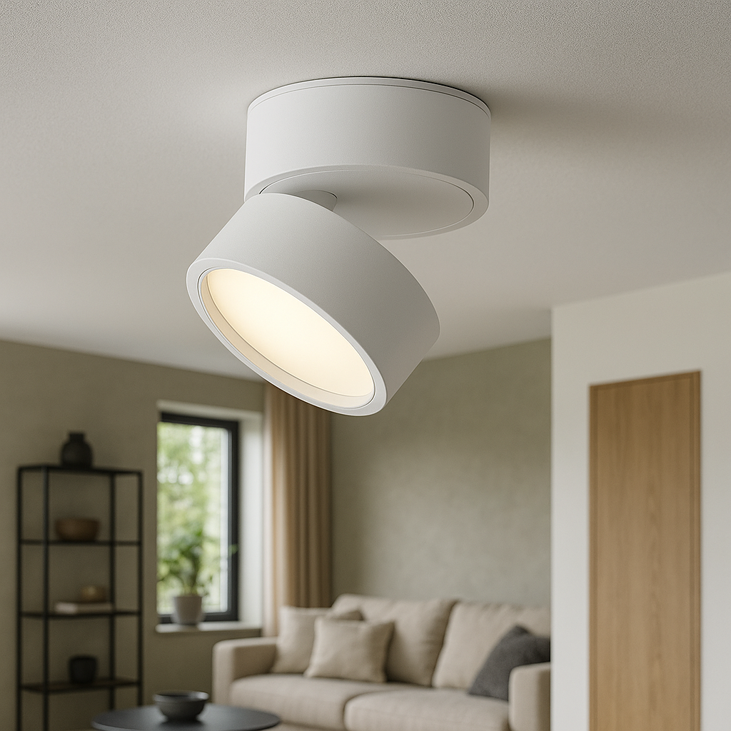 Adjustable Ceiling Lamp with Round Spotlight and Metal Mount