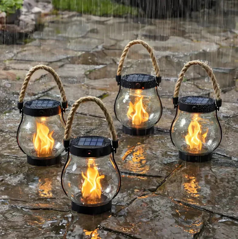 Lanterne solaire d’extérieur avec effet de flamme vacillante