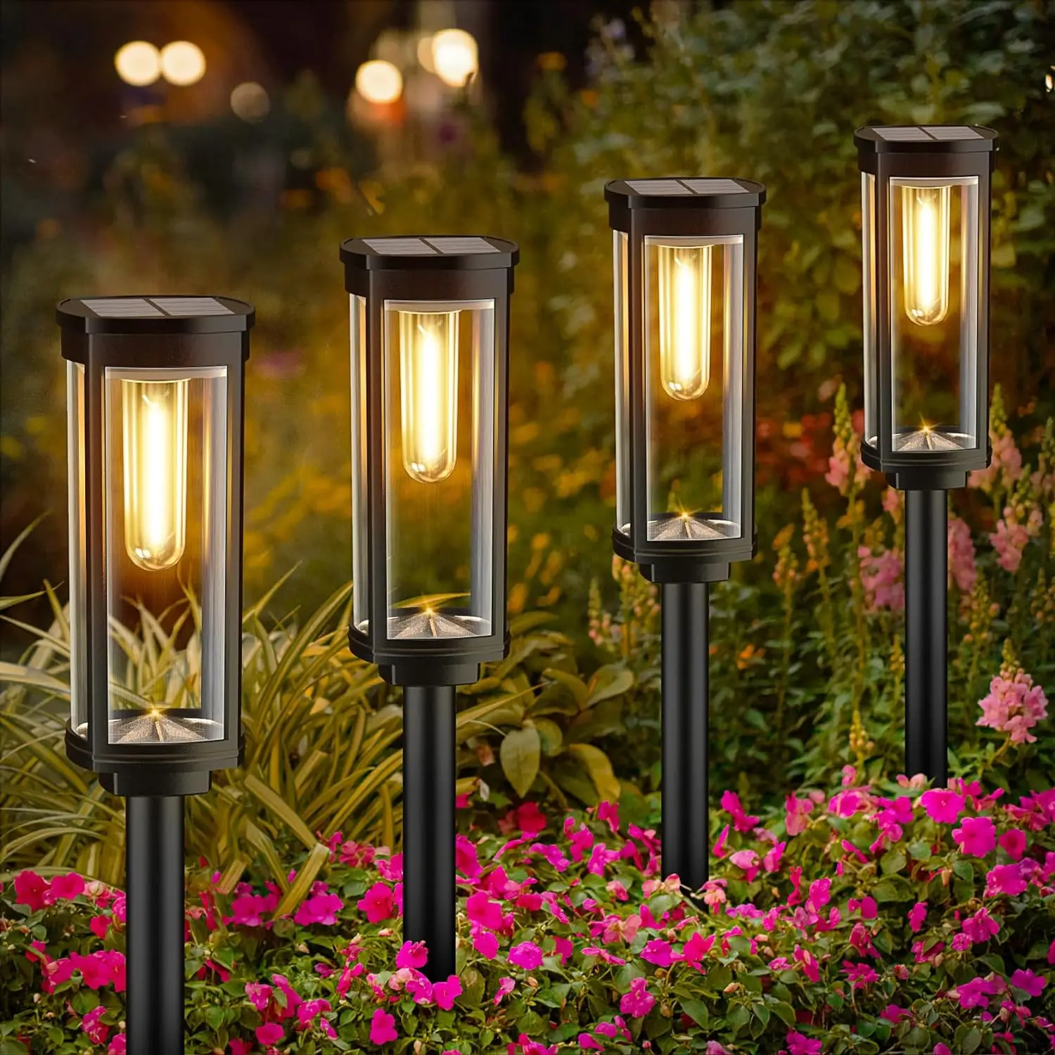Solar Garden Stake Lantern With Black Post And Clear Glass