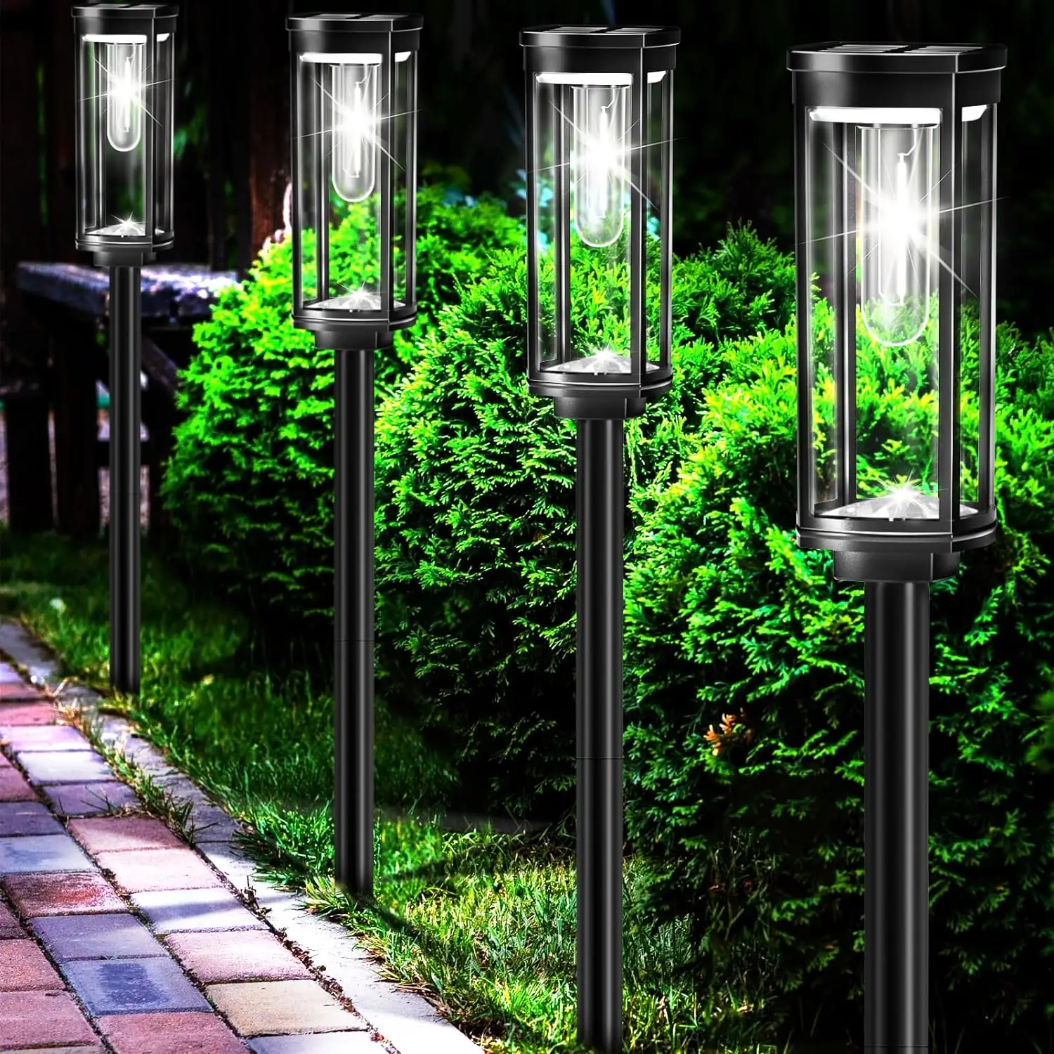 Solar Garden Stake Lantern With Black Post And Clear Glass