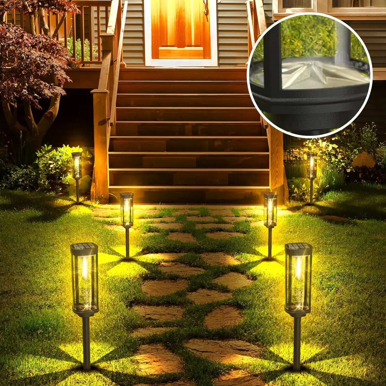 Solar Garden Stake Lantern With Black Post And Clear Glass