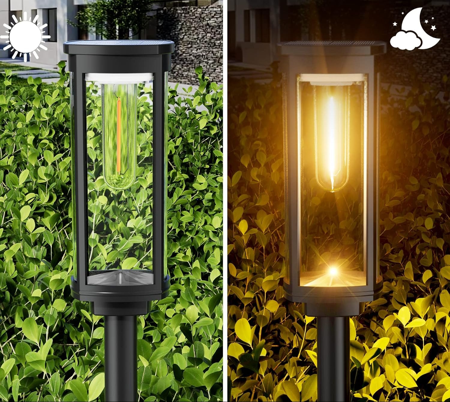 Solar Garden Stake Lantern With Black Post And Clear Glass