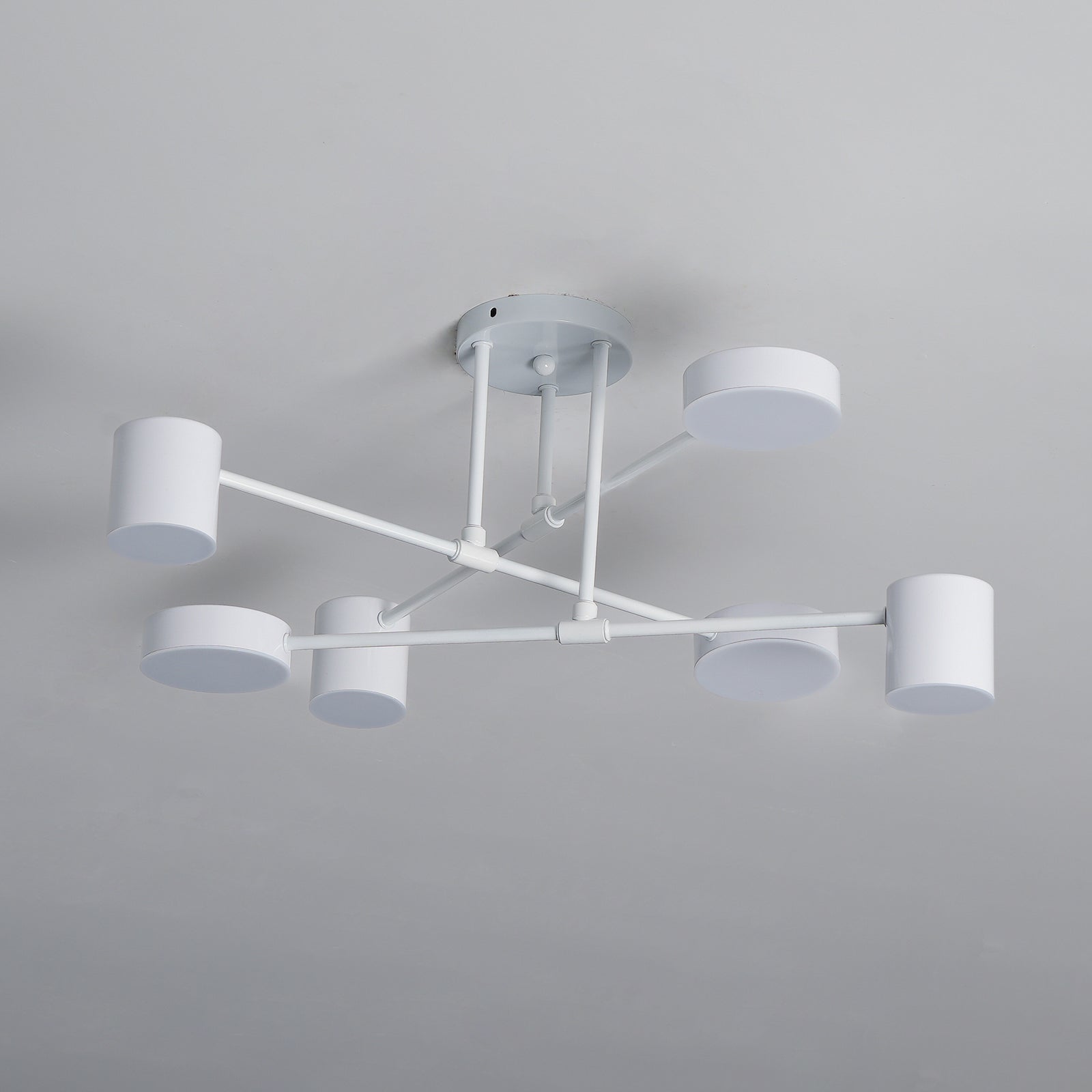 Six Light Ceiling Fixture with Brass Finish and Cylindrical Shades