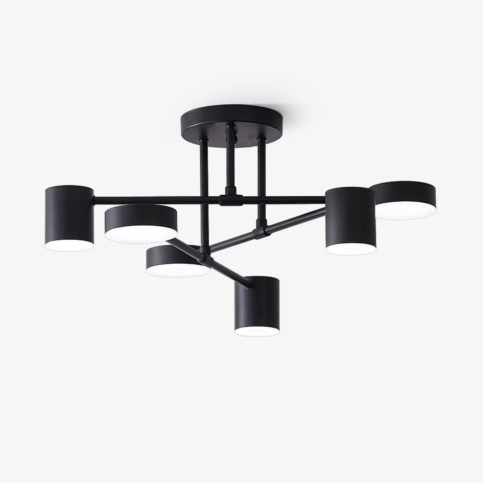 Six Light Ceiling Fixture with Brass Finish and Cylindrical Shades