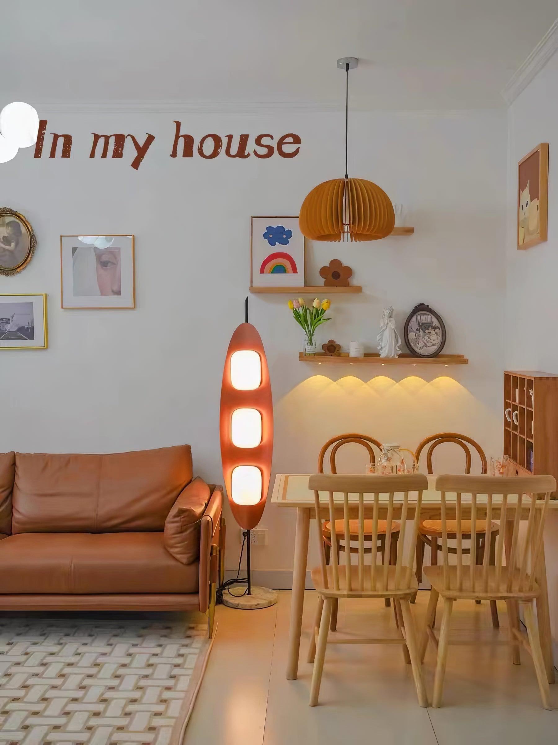 Floor Lamp with Wooden Body and Integrated Light Panels