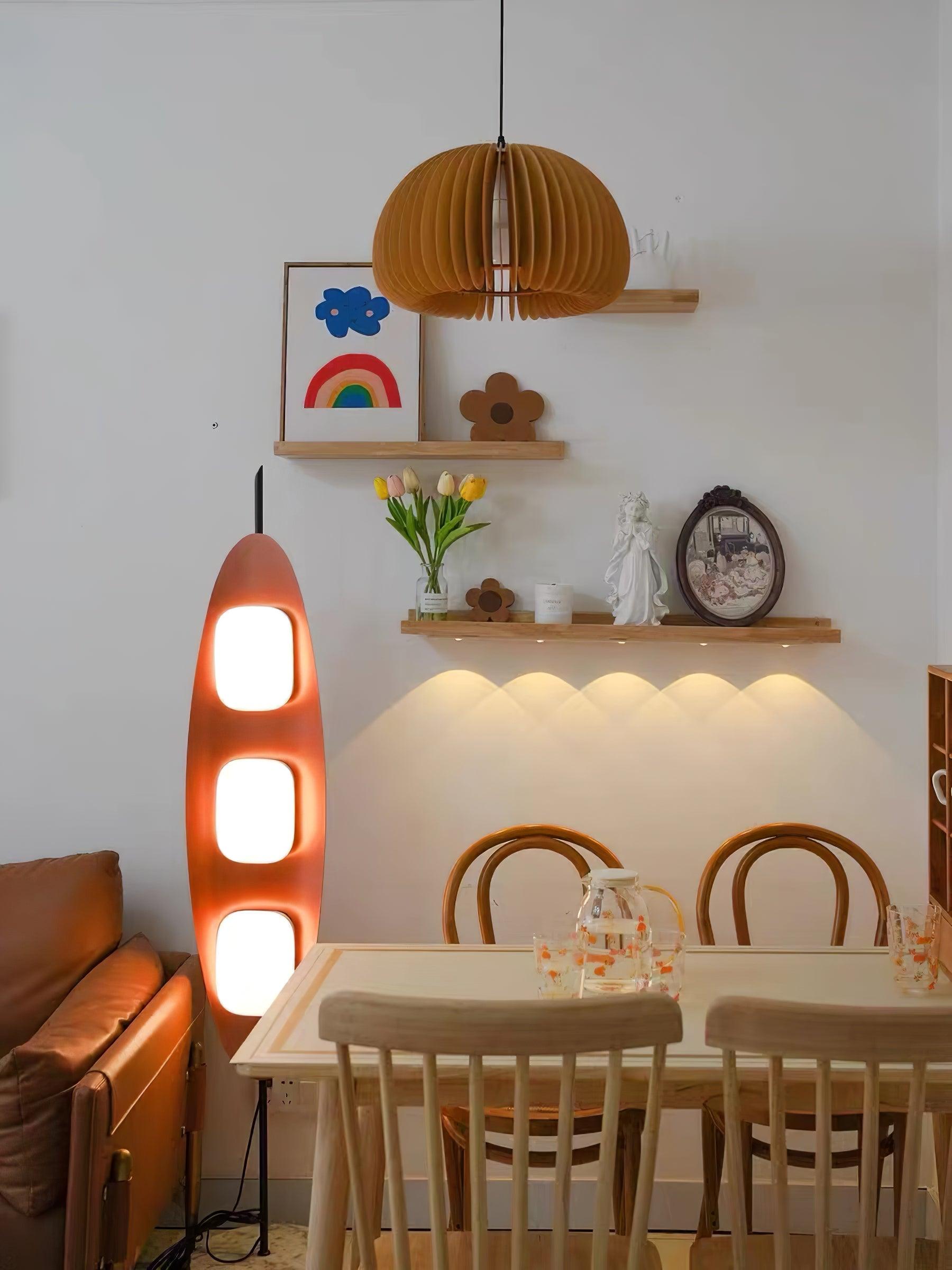 Floor Lamp with Wooden Body and Integrated Light Panels