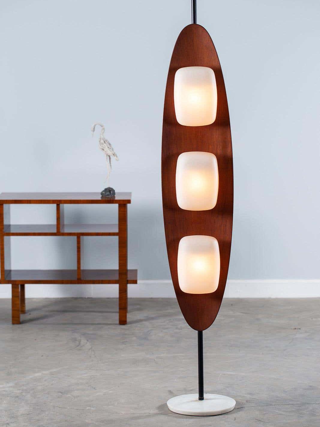 Floor Lamp with Wooden Body and Integrated Light Panels