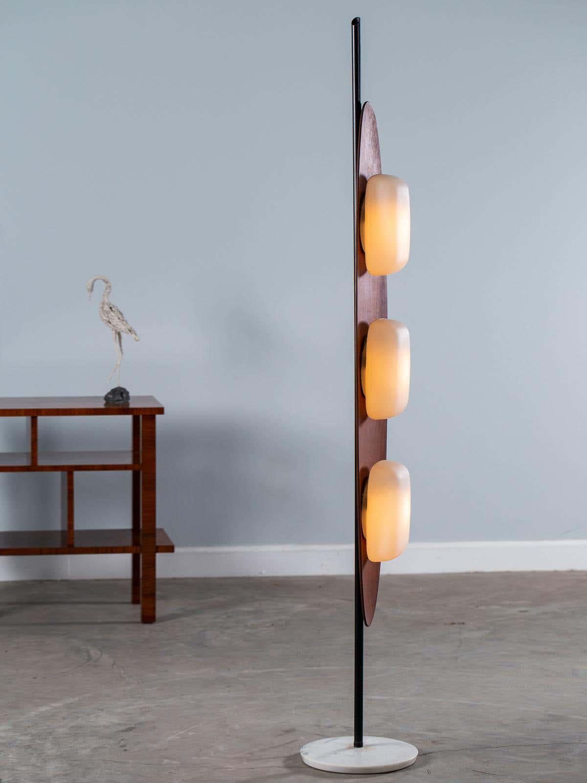 Floor Lamp with Wooden Body and Integrated Light Panels