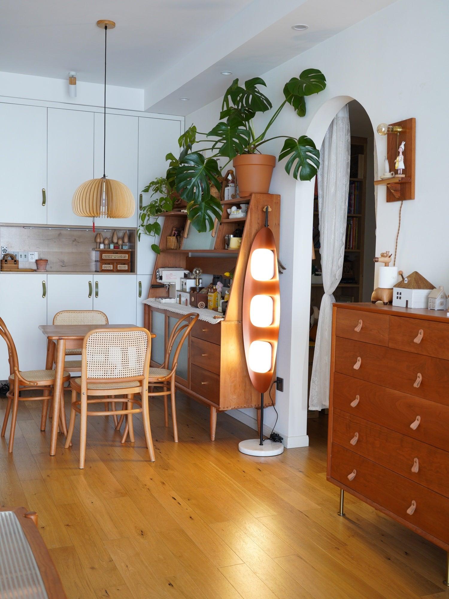 Floor Lamp with Wooden Body and Integrated Light Panels