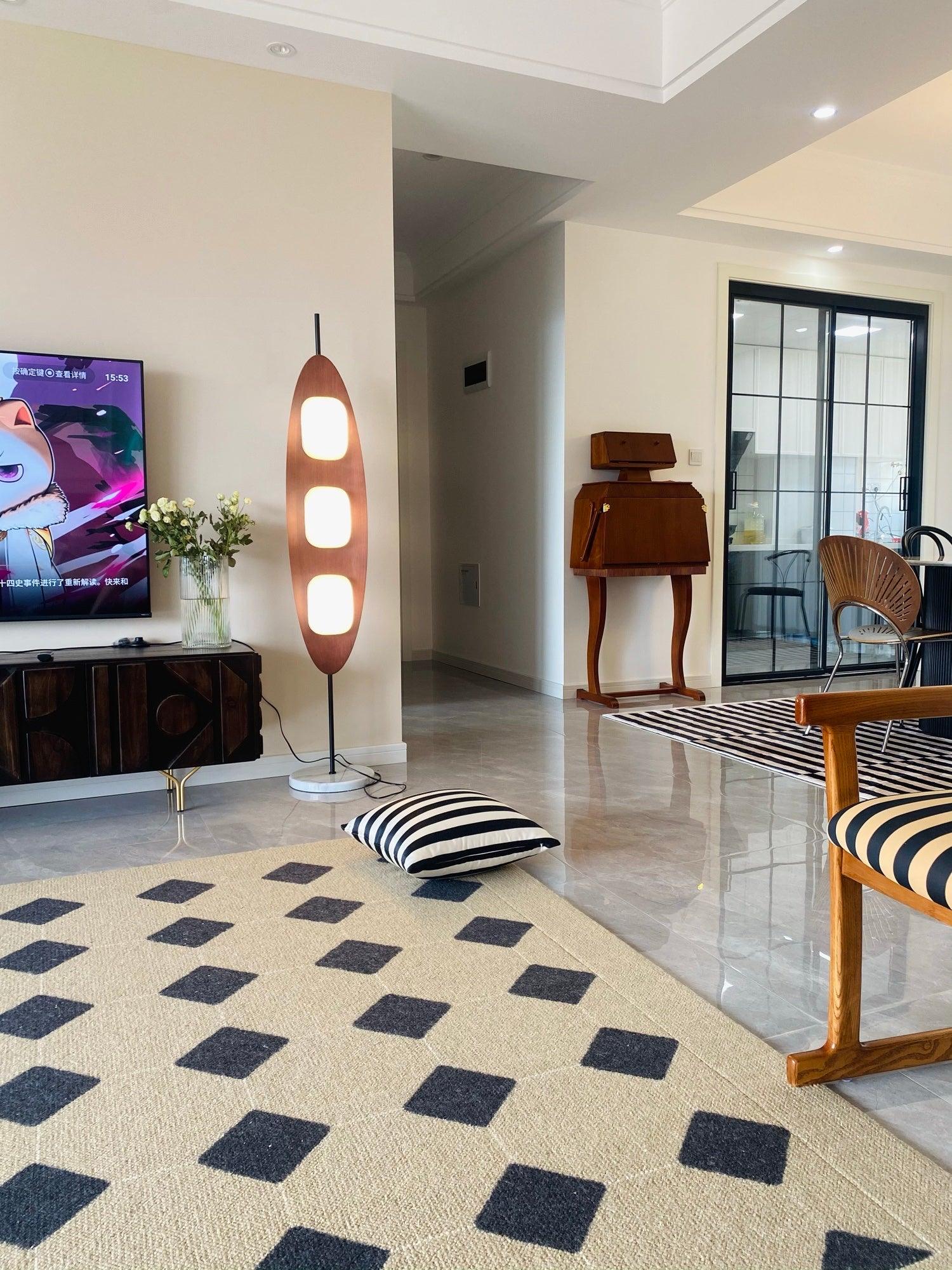 Floor Lamp with Wooden Body and Integrated Light Panels