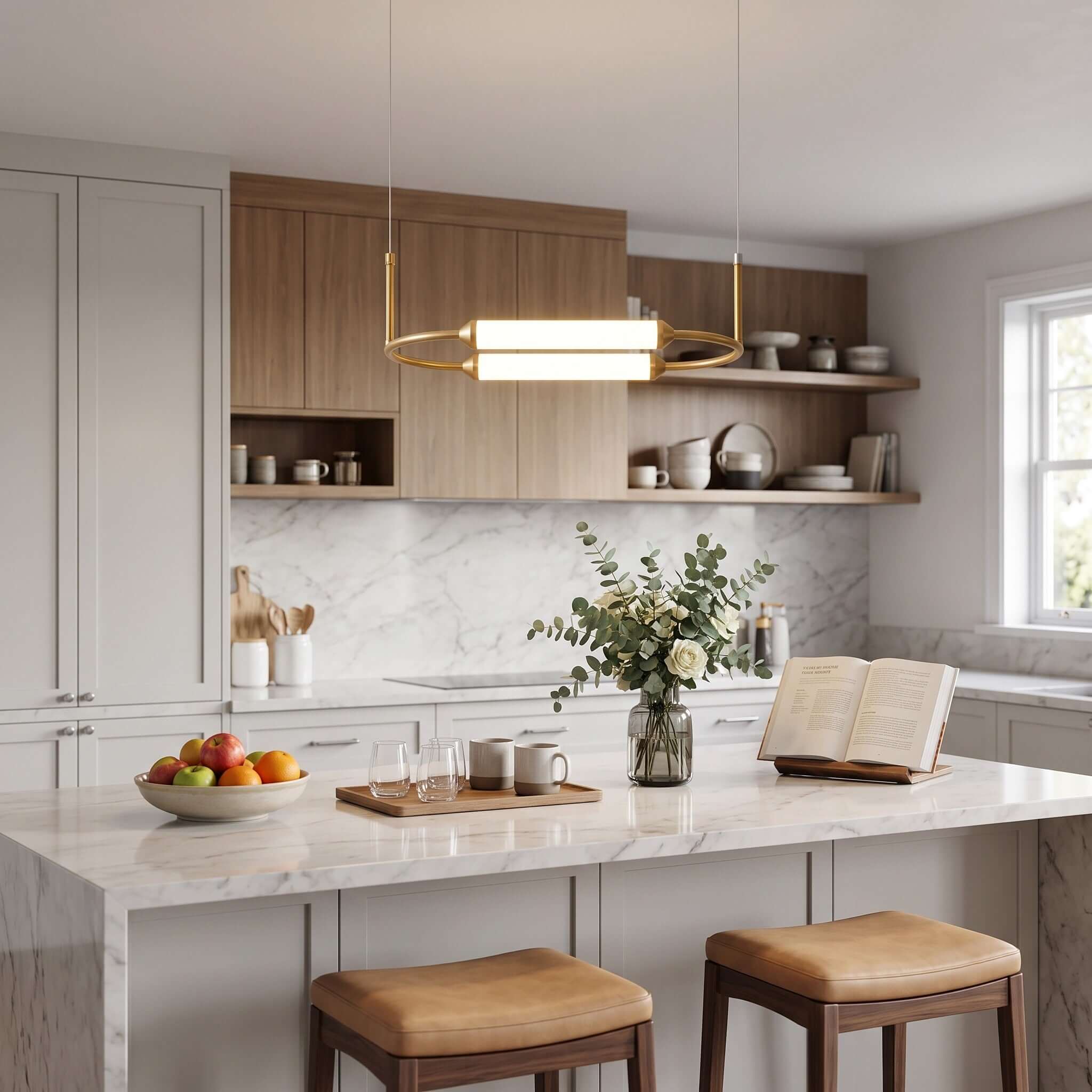 Moderne minimalistische ledkroonluchter met gebogen lijnen voor de woonkamer