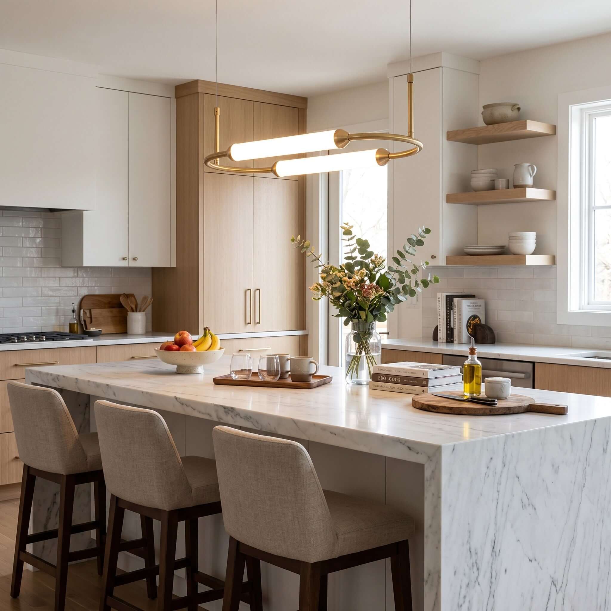 Moderne minimalistische ledkroonluchter met gebogen lijnen voor de woonkamer