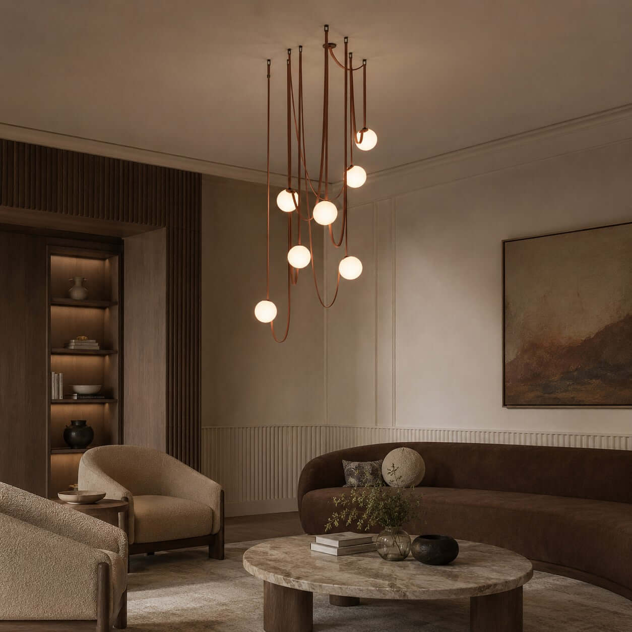 Lustre LED moderne à lumières en cascade pour le salon