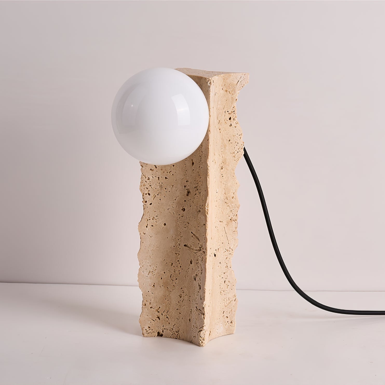 Table Lamp with Travertine Stone Base and Round Light