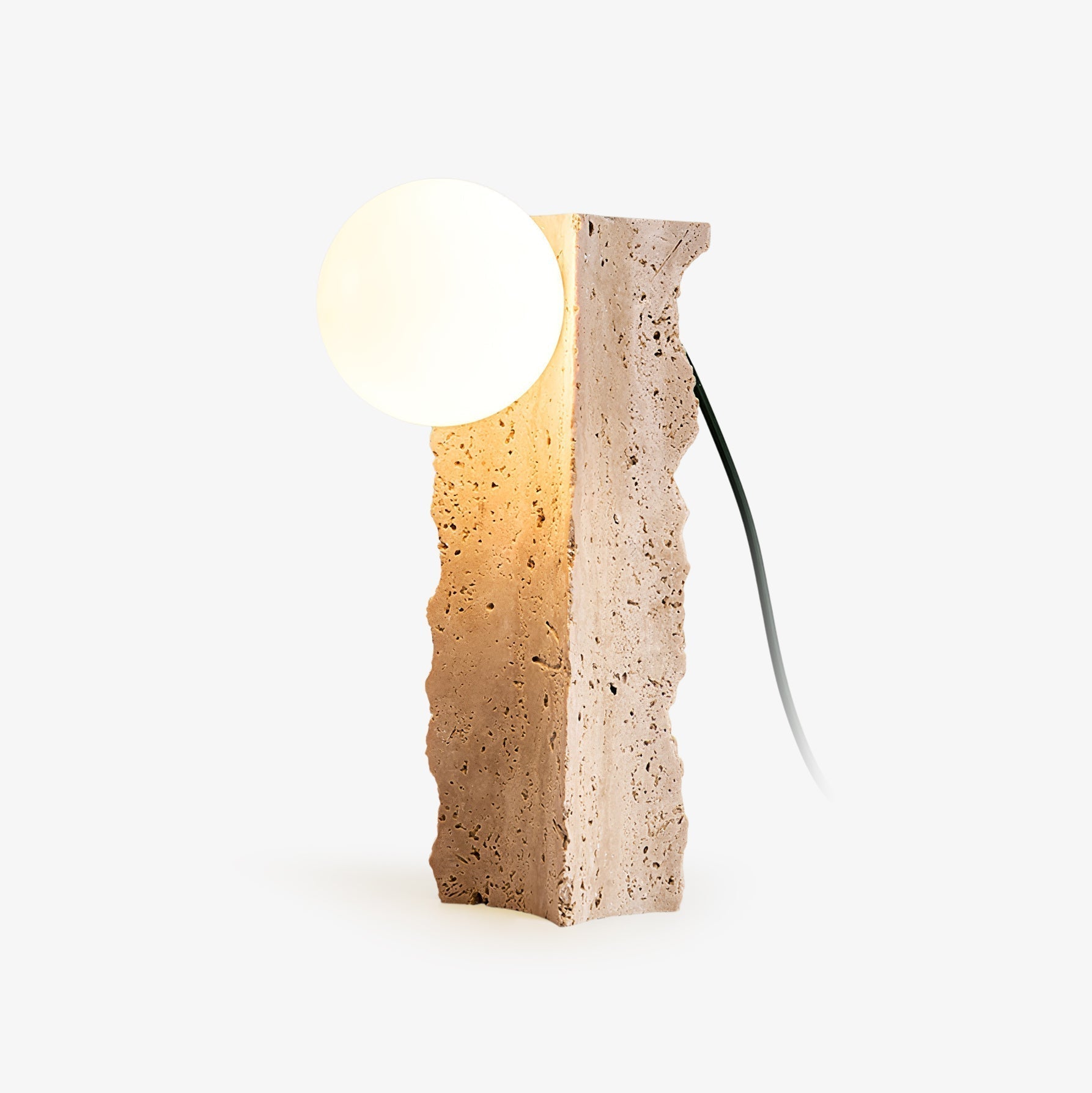 Table Lamp with Travertine Stone Base and Round Light