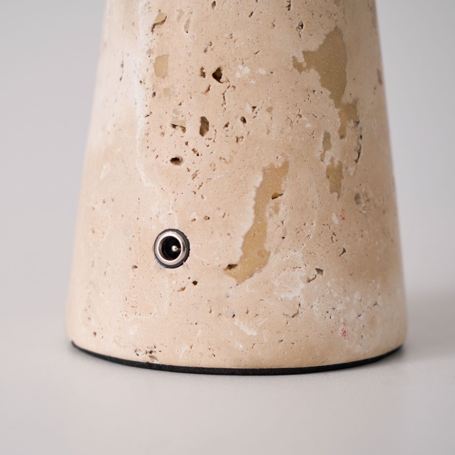 Table Lamp with Travertine Stone Base and Flat Metal Shade