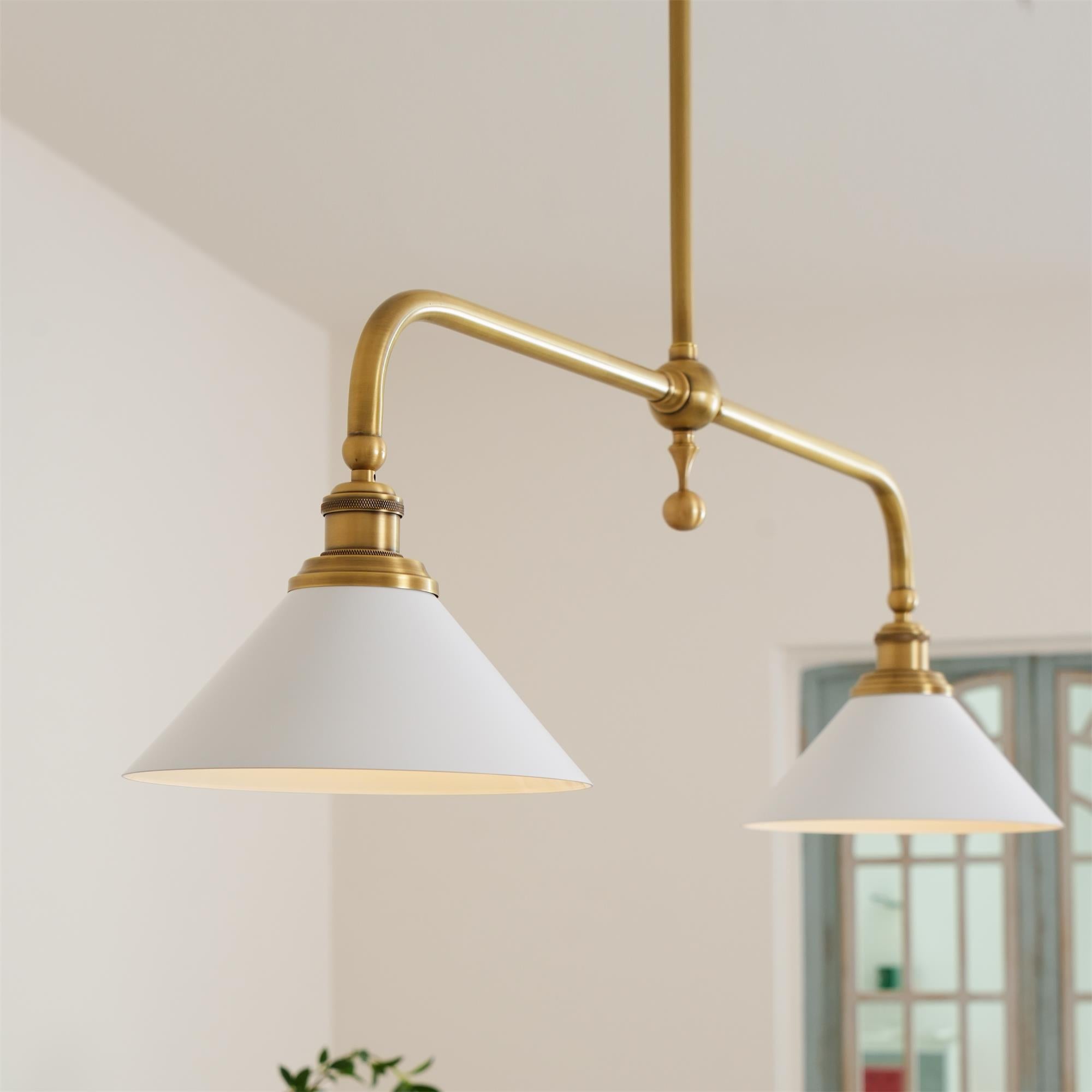 Brass Swing Arm Double Pendant Light