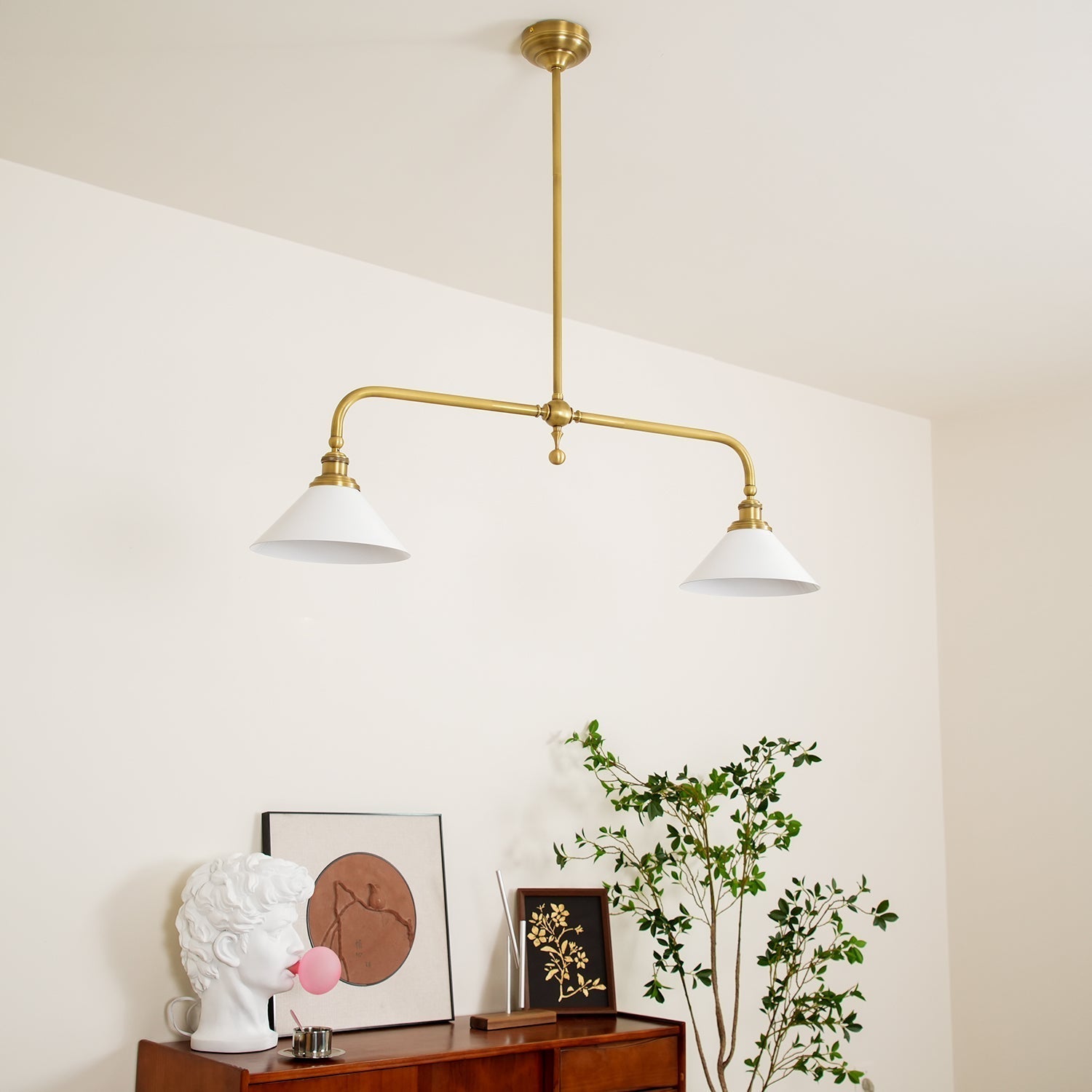 Brass Swing Arm Double Pendant Light