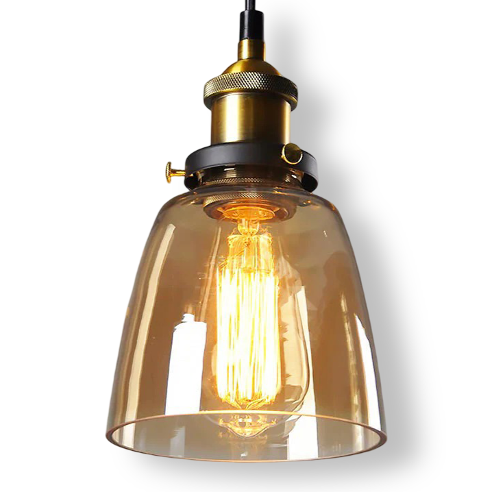 Tinted glass hanging pendant light with brass fitting
