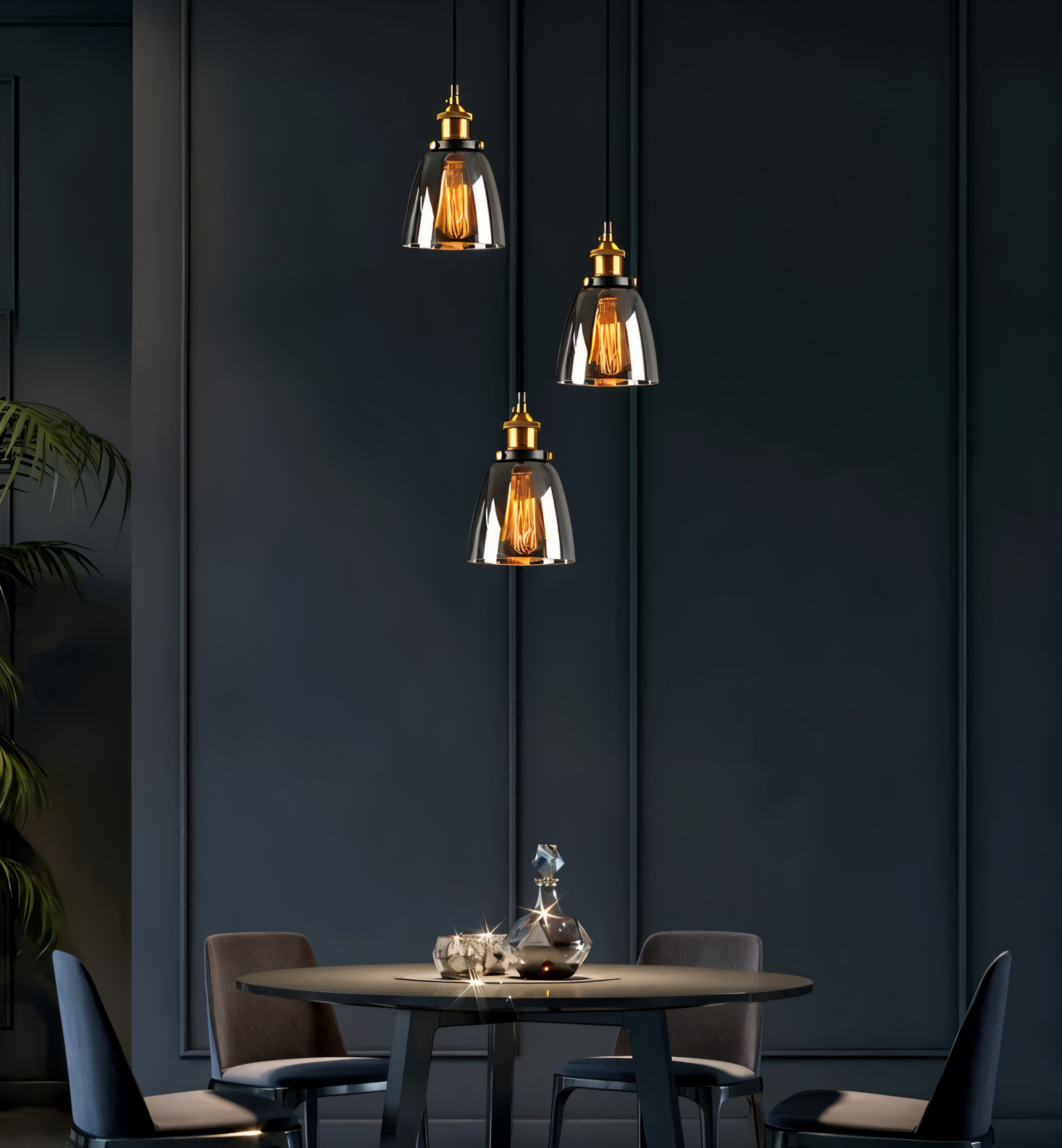 Tinted glass hanging pendant light with brass fitting