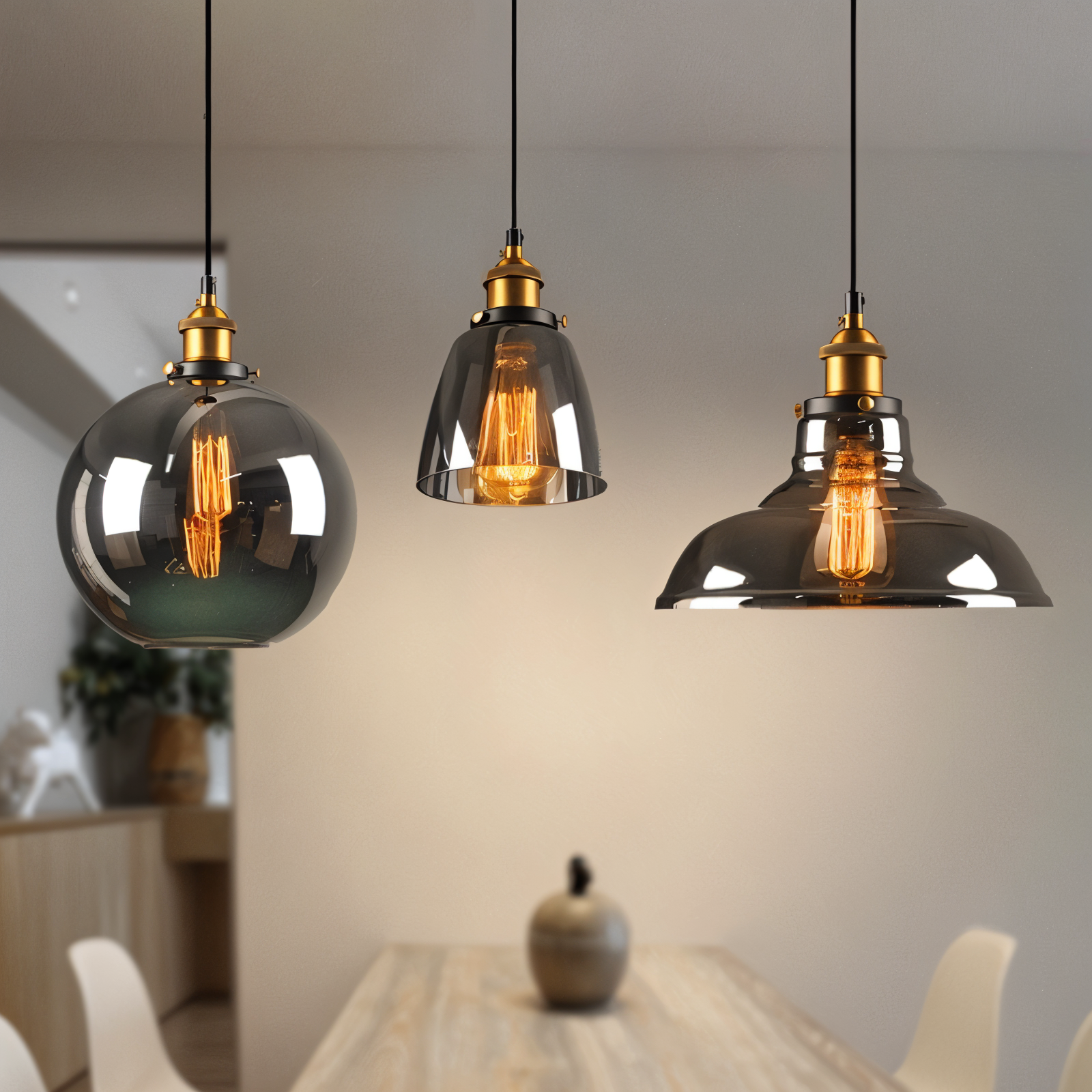 Tinted glass hanging pendant light with brass fitting