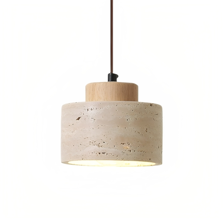 Travertine stone pendant light with cylindrical shade