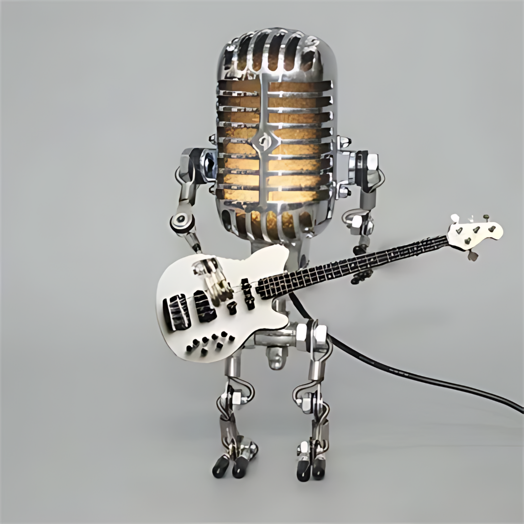 Unique Robot Table Lamp with Microphone Head and Guitar Shape