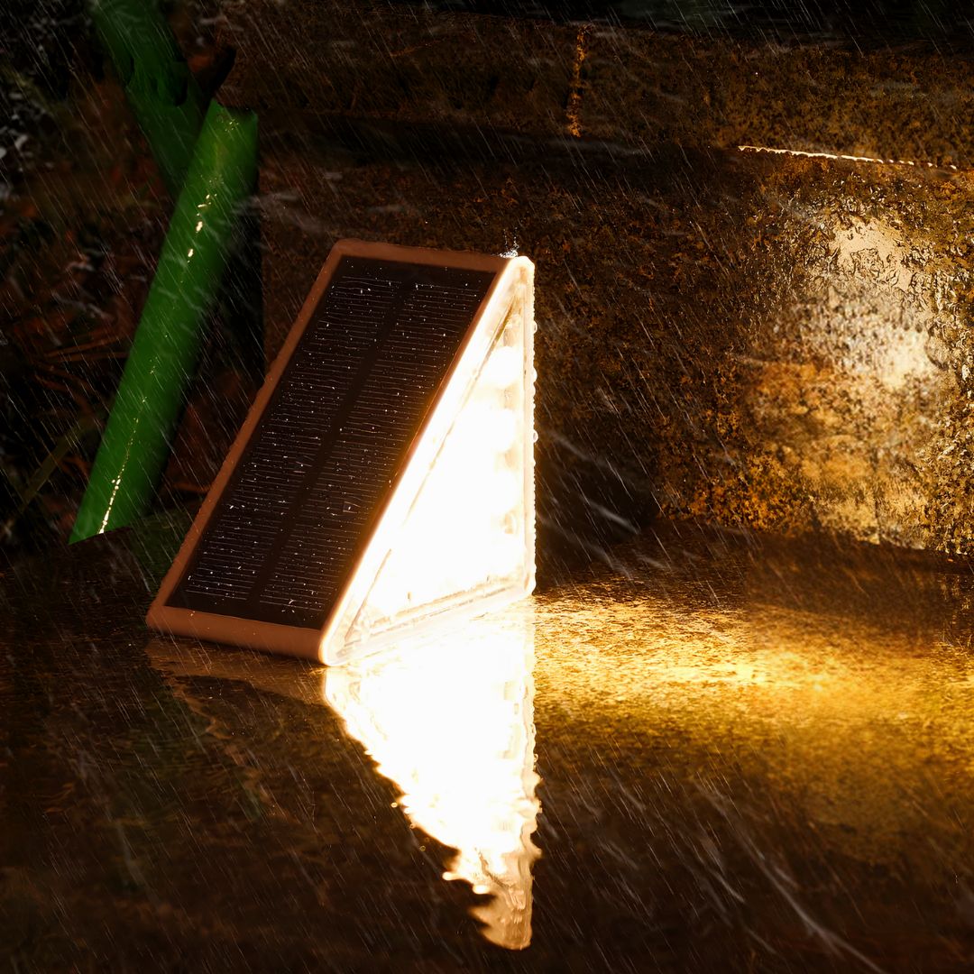Outdoor Solar Powered LED Step Lights with Triangular Design
